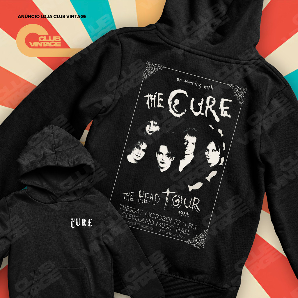 Moletom Canguru Banda The Cure The Head Tour 1985 Frente E Verso Rock
