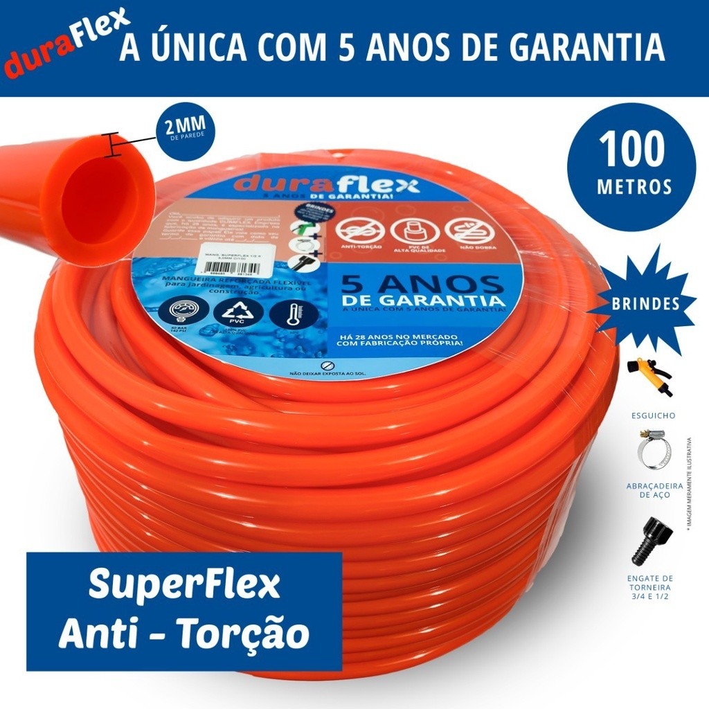 Mangueira De Jardim 100m Com Esguicho Reforçada Duraflex Profissional