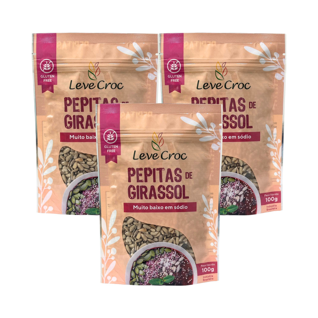 Kit 3 Pepitas de Girassol 100g Leve Croc Semente Natural