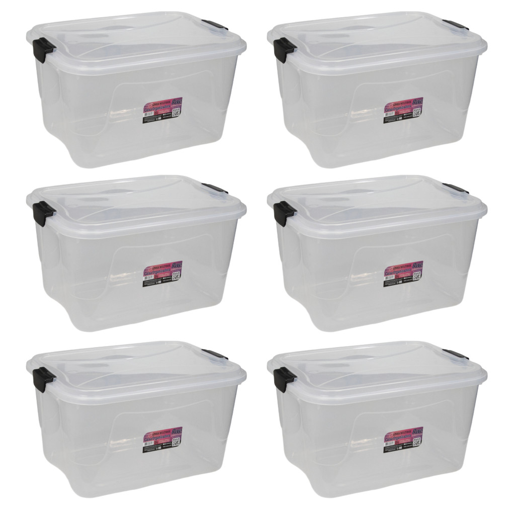 Kit 6 Caixa Organizadora Transparente Multibox 15L Com Tampa E Trava