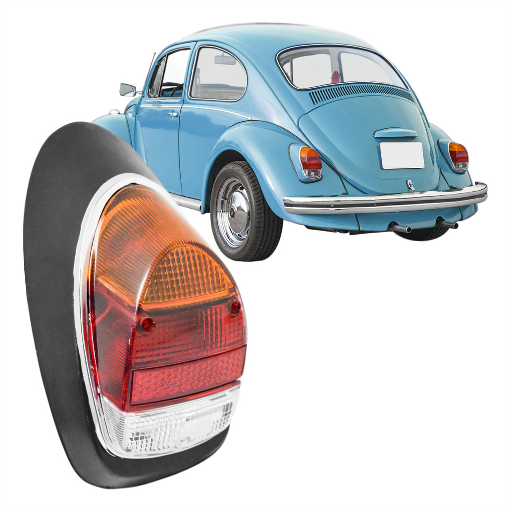 Lanterna FUSCÃO 1500 Tras 1971 a 1979 com Aro Cromado + Carcaça e Lente AMBAR-Le Motorista