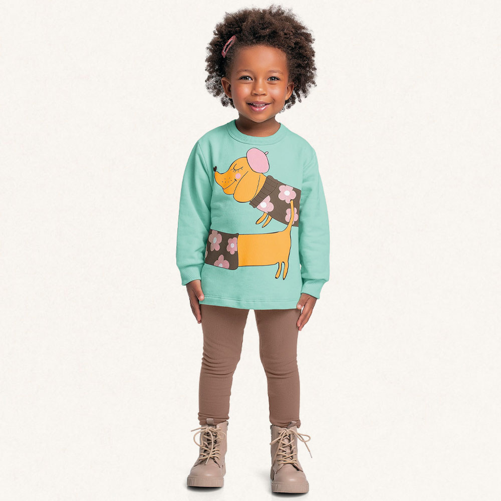 Conjunto infantil menina blusão em moletom e legging dog Fakini
