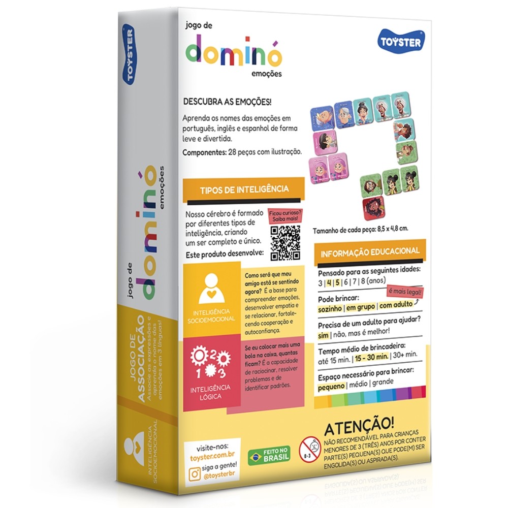 JOGO EDUCATIVO DOMINÓ DAS EMOÇÕES TOYSTER PORTUGUÊS INGLÊS ESPANHOL EXPRESSÃO EMOÇÃO EDUCA CRIANÇA · foto 2