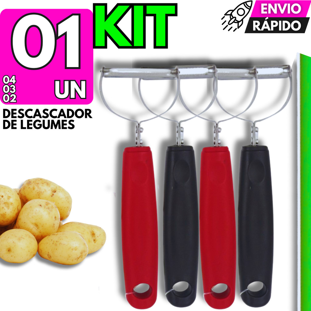 Kit Descascador de Legumes Inox Black Line 17cm Não Enferruja Cenoura Batata Pepino Frutas Maça