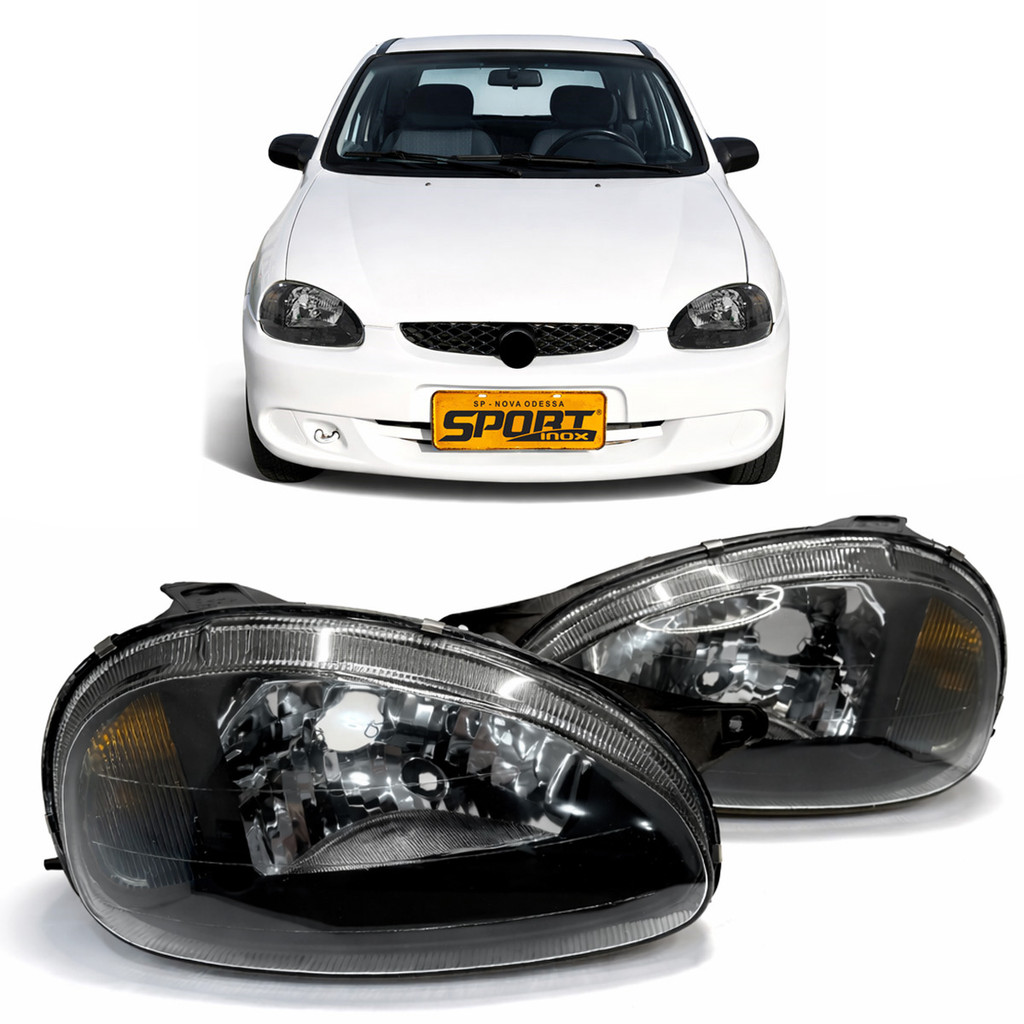 Par Farol Para Corsa 2000 2010 Máscara Negra Lente Vidro em Oferta na Shopee