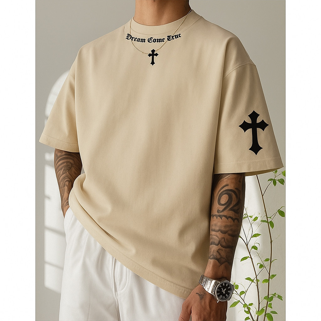 Camisa Masculina Estilo Casual Camiseta Básica 100% Algodão Streetwear Estampa Cruz Envio Rapido — imagem 2 de 2