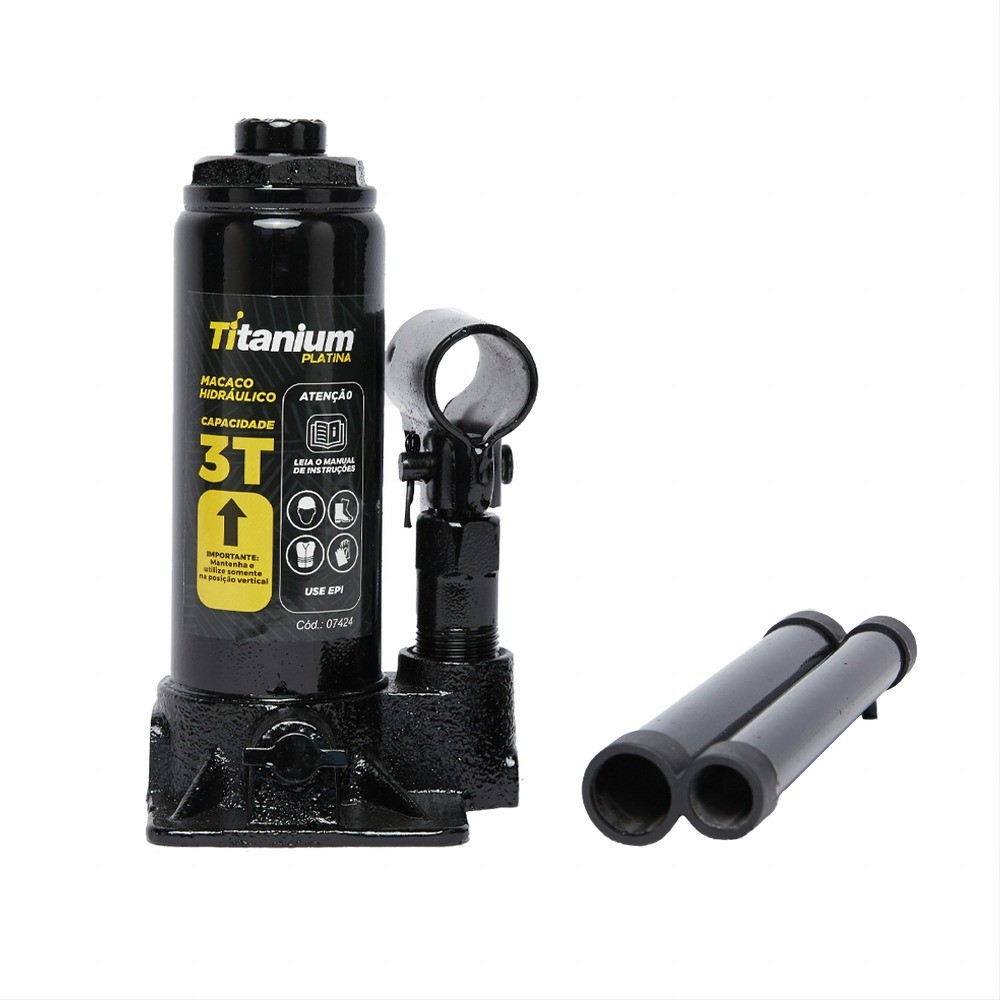 Macaco hidráulico tipo garrafa 3 toneladas - 7424 - Titanium em Oferta na Shopee