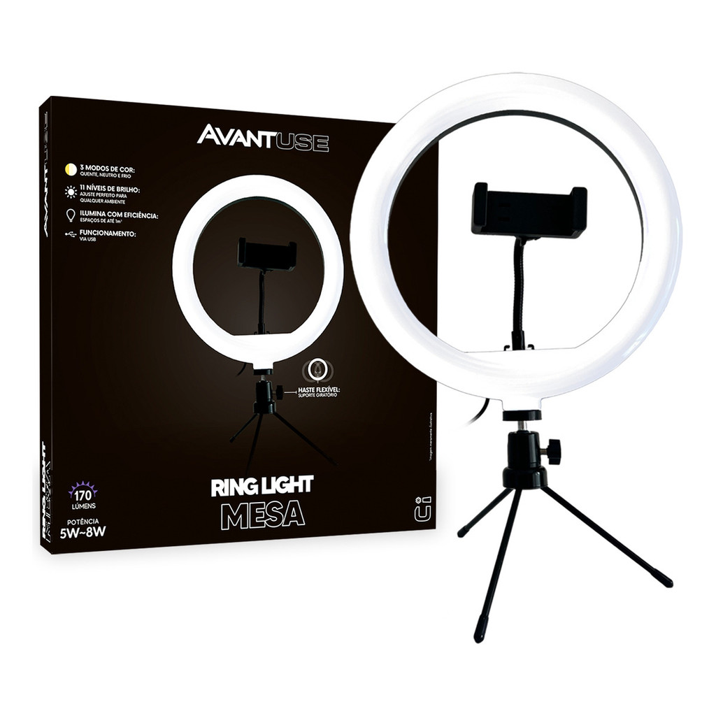 Ring Light de Mesa USB 10” Avant Use 5V Dimmer para Gravação e Live – Cod: 293020006 Avant Use