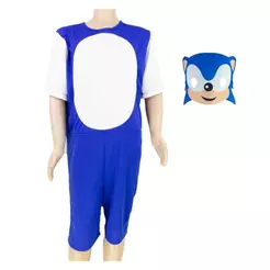Fantasia Sonic Menino Infantil Curta com Máscara Festa Carnaval Halloween