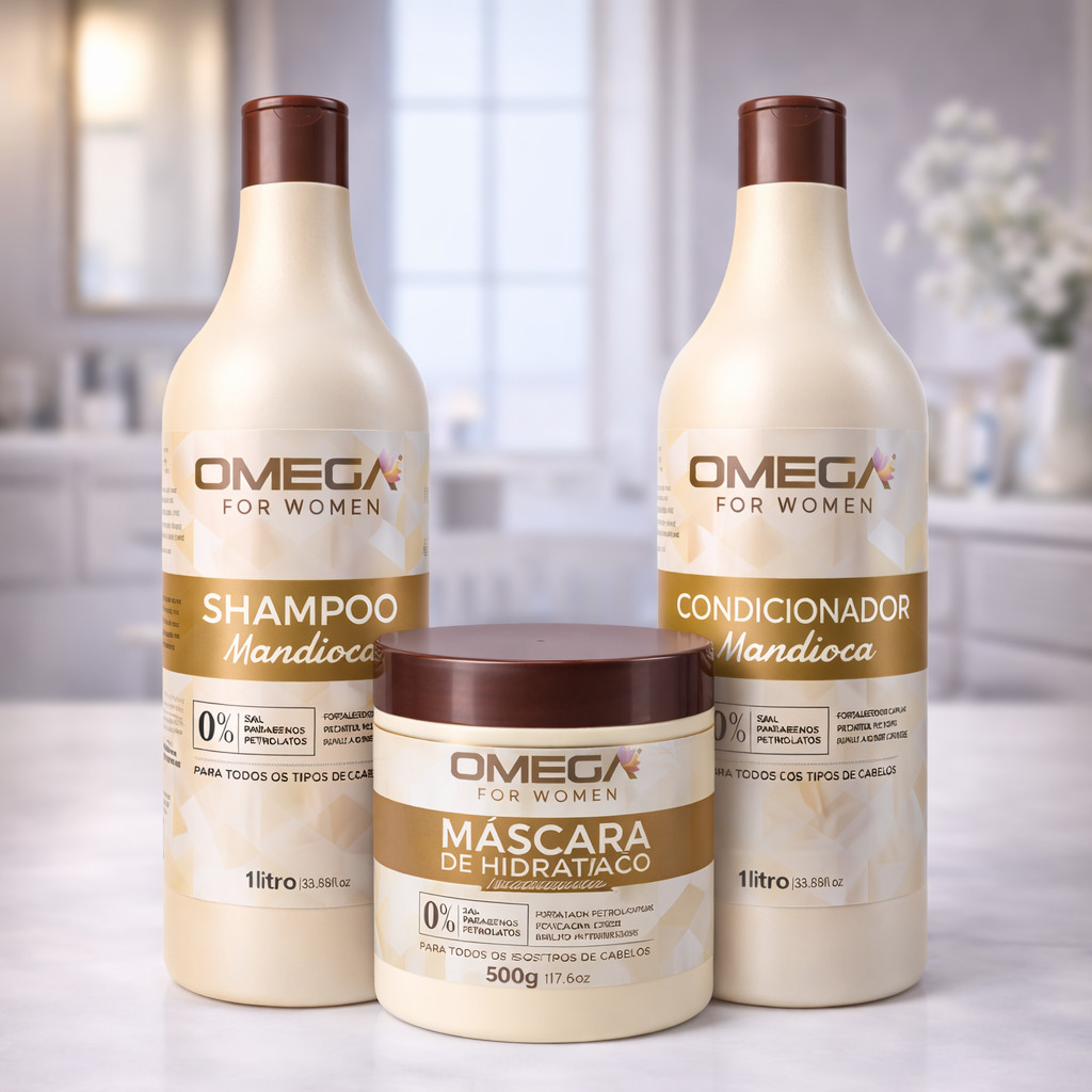 Kit Mandioca Shampoo 1L + Condicionador 1L + Máscara Crescimento, Força e Hidratação