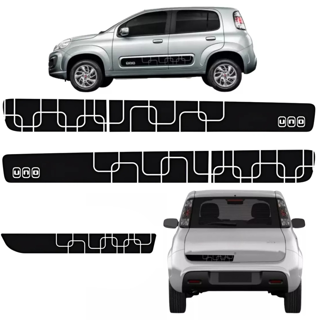 Kit Adesivos Faixa Lateral Traseiro Novo Uno 2 e 4 Portas Vivace Evo Curvas 2012