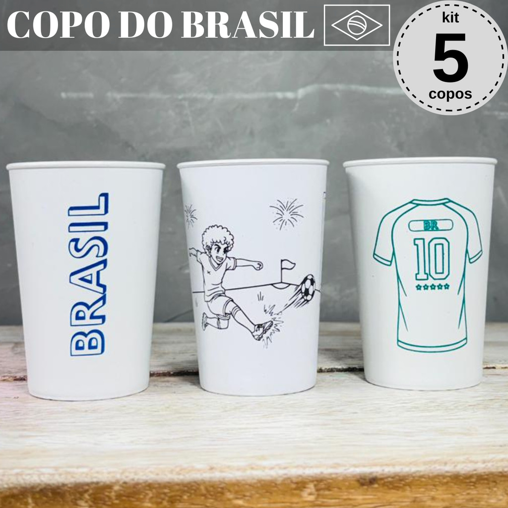 Kit 5 Copos do Brasil Para Lembrança Copa Mundo2026 Lembrancinha Festa Futebol Família Amigos Jogo