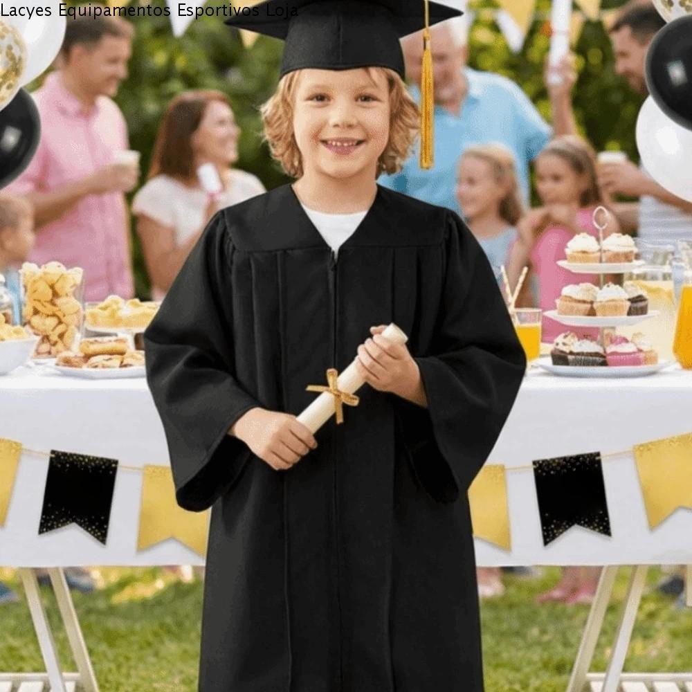 LACYES Vestido De Formatura Infantil , Fantasia De Doutorado , Robe Acadêmico De Cor Sólida , Estudante