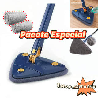 Esfregão triangular 2 Refils | Mop de Limpeza Ajustável e Giratório 360° (130x25cm) | Noviva em Oferta na Shopee