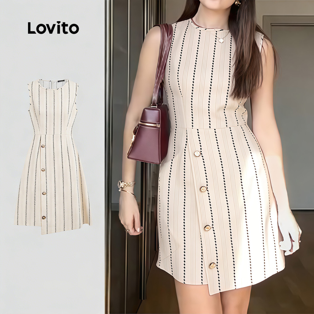 Lovito Casual Padrão de Vestido e Estiloso Primavera/verão Branco-gelo para Mulh