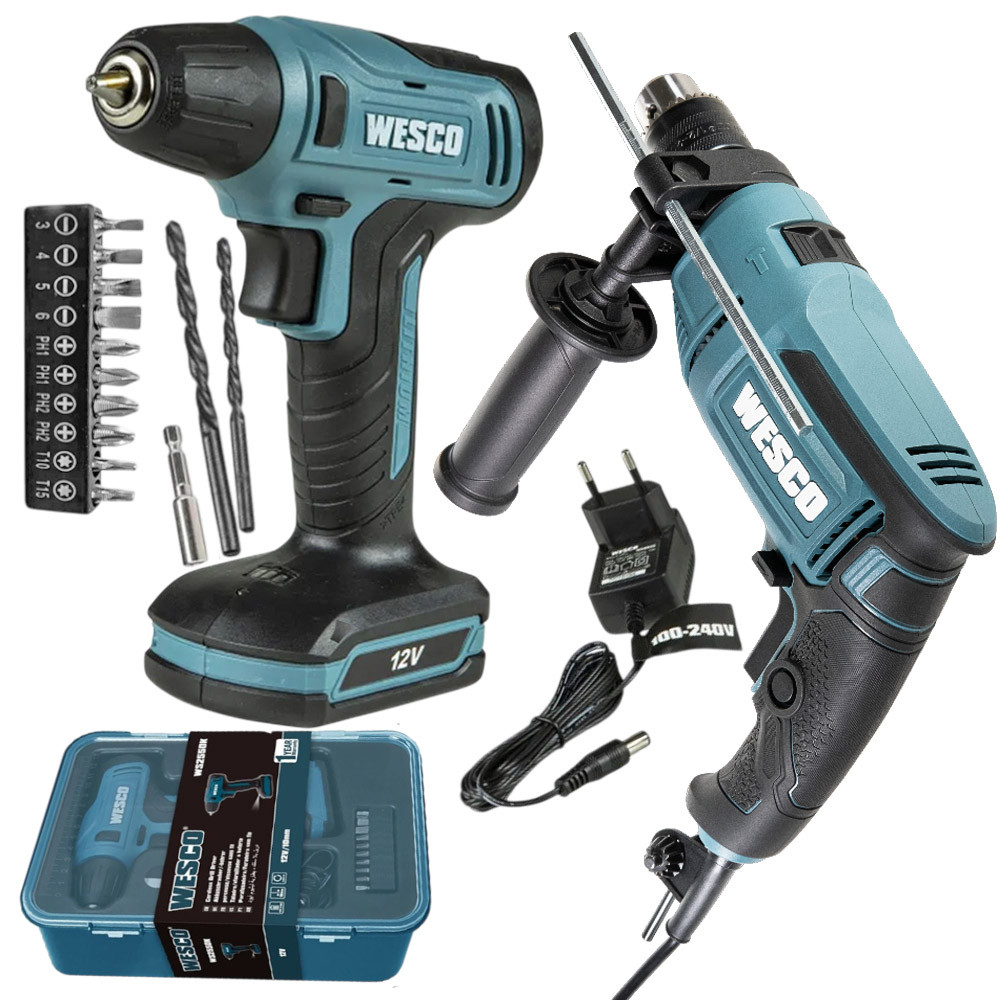 Furadeira de Impacto 800W Mandril 13mm WS3179 com Parafusadeira a Bateria 12V WS2550K Wesco