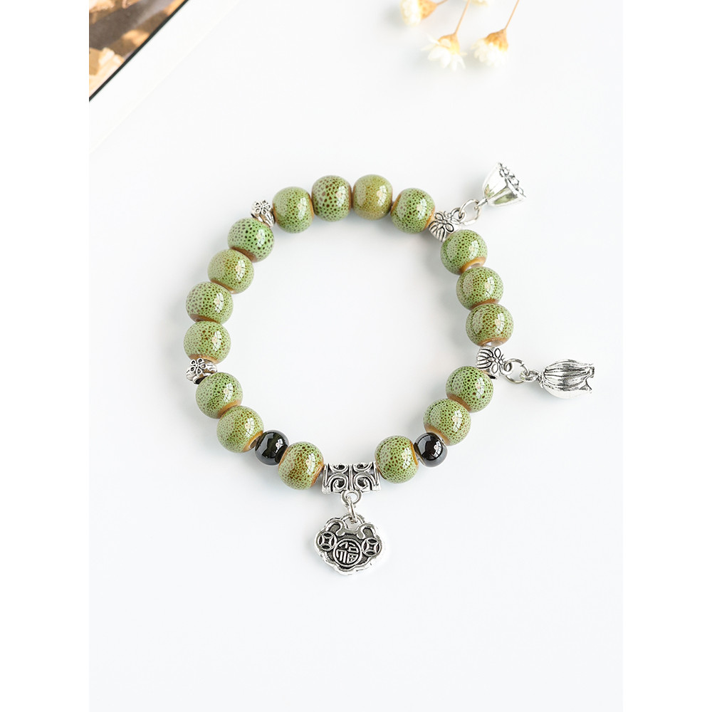 Nova paisagem étnica chinesa Dezhen contas de porcelana frisada pulseira de cerâmica literária Retro pulseira feminina n