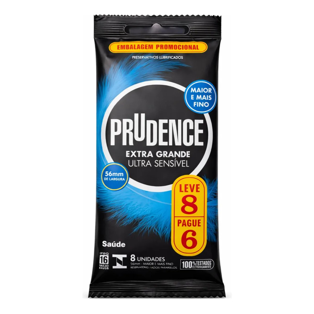 Preservativo  Prudence  Lubrificado Ultra Sensível Extra Grande Pacote Leve 8 Pague 6 Unidades