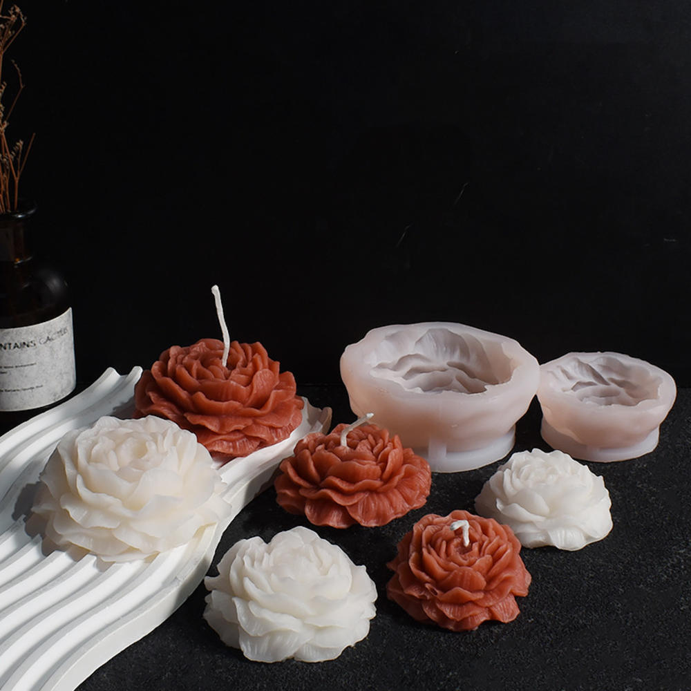 Moldes De Velas De Silicone Com Flor De Peônia-Flores Em Relevo 3D , Reutilizável Branco , Para Aromaterapia DIY , Sabão