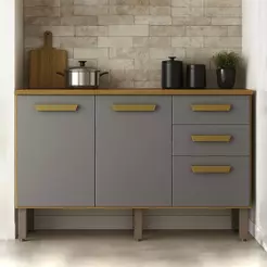 Balcão Athenas 110cm Com 3 Portas 2 Gavetas Mobilihouse Cinamomo-cinza Acetinado