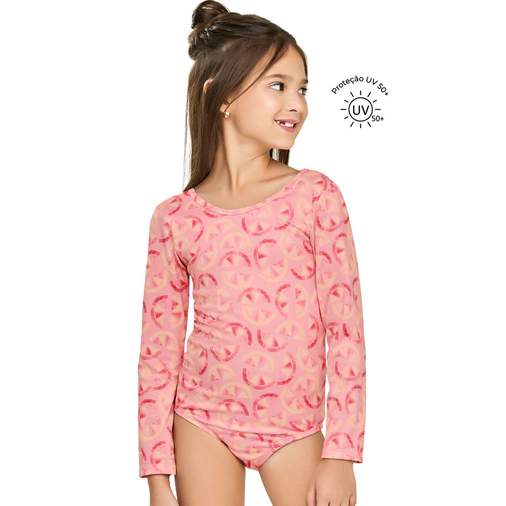 Maiô Infantil Menina Manga Longa Proteção UV Elian Rosa em Oferta na Shopee