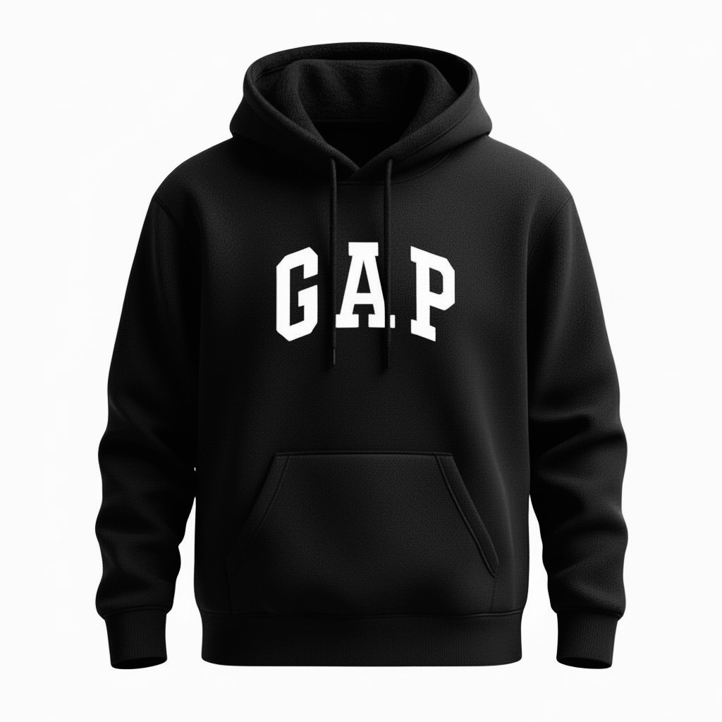 Moletom Preto GAP Básico Flanelado Com Bolso e Capuz Estampa Estilosa Clássica e Famosa