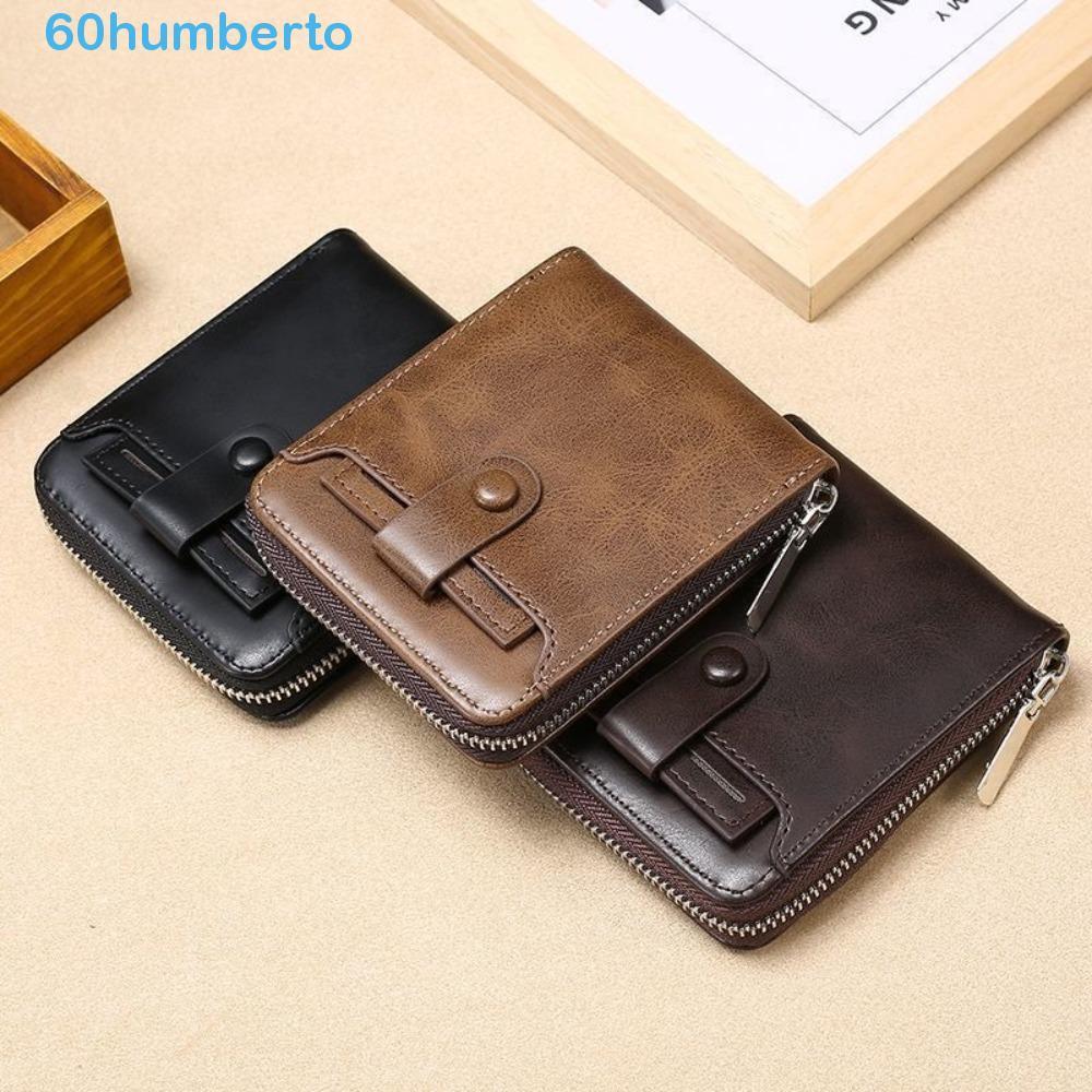 Bolsa Para Cartão De Visita HUMBERTO , Carteira Curta Masculina Externa De Cor Sólida , Porta-Cartões De Couro PU Com Zí