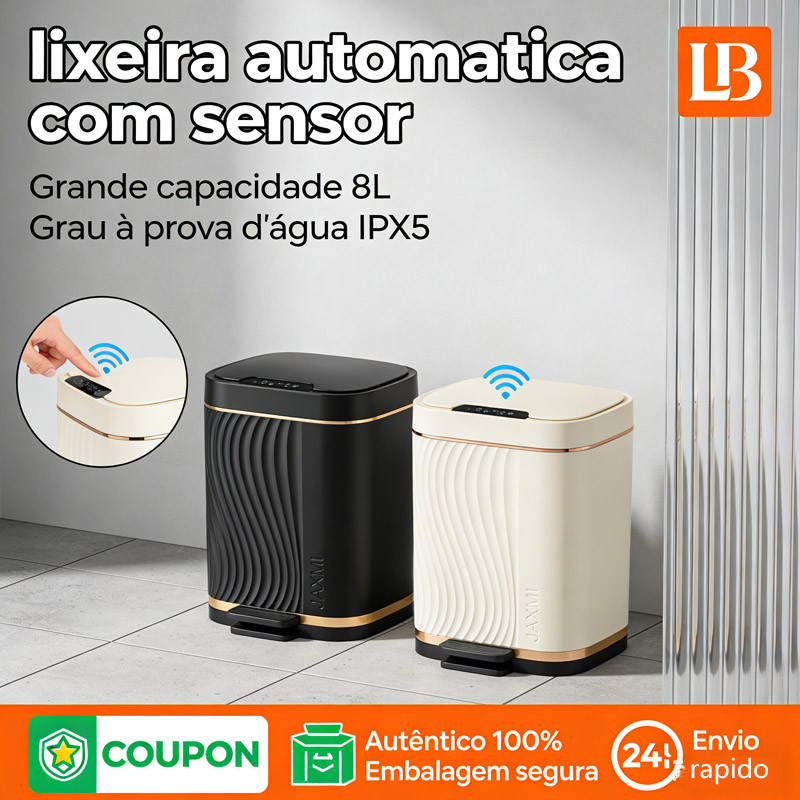Lixeira Inteligente Automática com Sensor 8L Cozinha Banheiro + Saco de Lixo