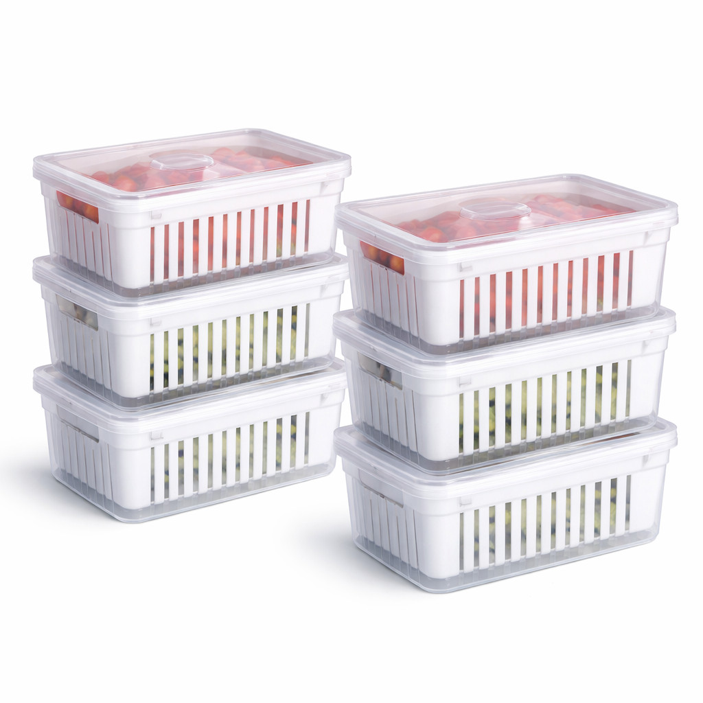 Kit 6 Potes Organizadores De Geladeira Acrílico Tampa 2,2l