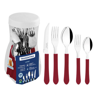 Jogo De Talheres Tramontina Leme 20 Peças Leme Aço Inox Polipropileno Carmim