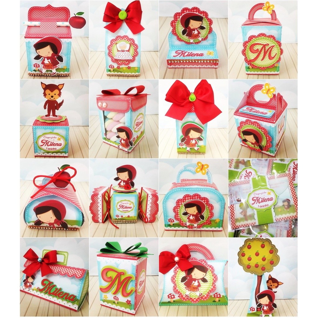 Caixinhas personalizadas, milk, cone e sushi, lembrancinhas, decoração Kit de festa aniversário chapeuzinho vermelho
