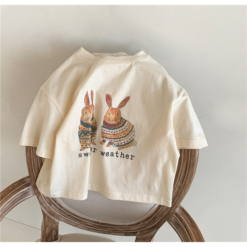 Crianças roupas 2026 verão meninos meninas puro algodão camiseta dos desenhos animados coelho impressão bonito crianças 