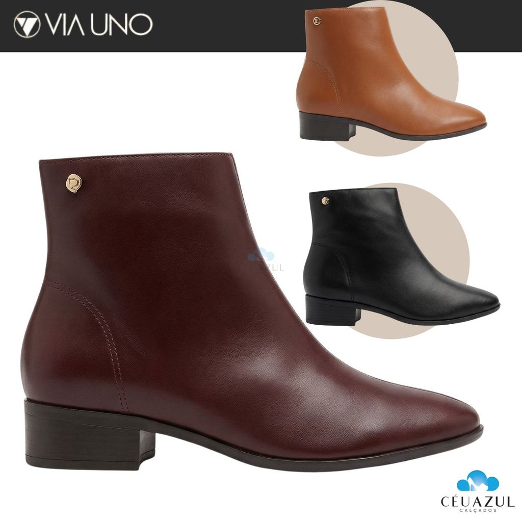 Bota Feminina Via Uno Cano Curto Lisa Zíper Conforto 827019