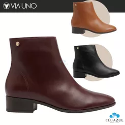 Bota Feminina Via Uno Cano Curto Lisa Zíper Conforto 827019