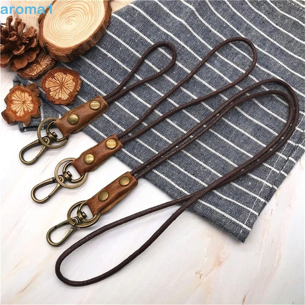 AROMA1 Cordão De Couro Retrô Fashion Chaveiro Para Suporte De Cartão De Identificação De Celular Chaves Alça De Pescoço