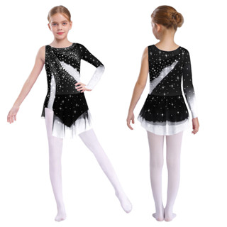 Crianças Meninas Dança Lírica Figura Patinação Ginástica Rítmica Traje Em Torno Do Pescoço Assimétrico Divisão Brilhante em Oferta na Shopee