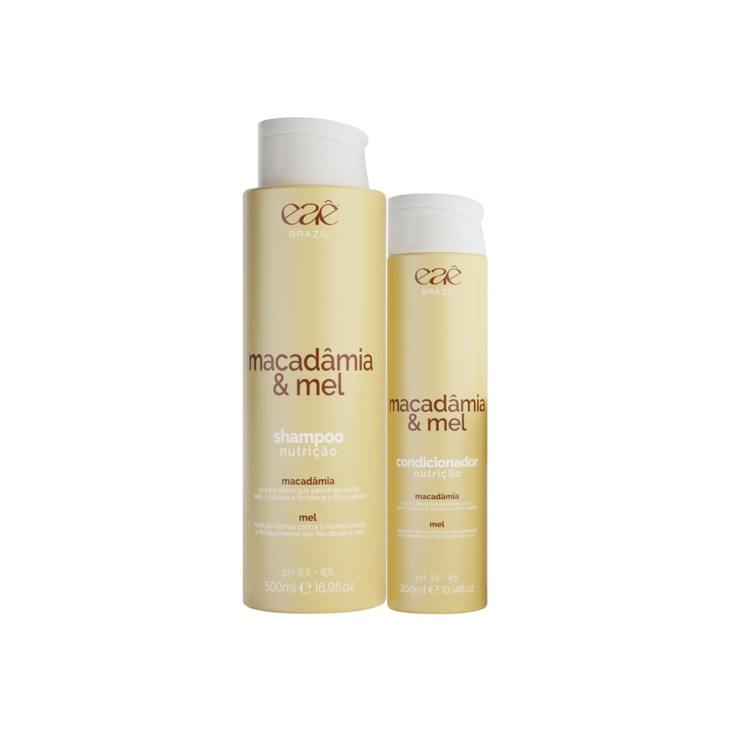 Kit Shampoo E Condicionador Nutrição Capilar Avançada Macadâmia & Mel Combate Ressecamento - Linha Eaê Brazil