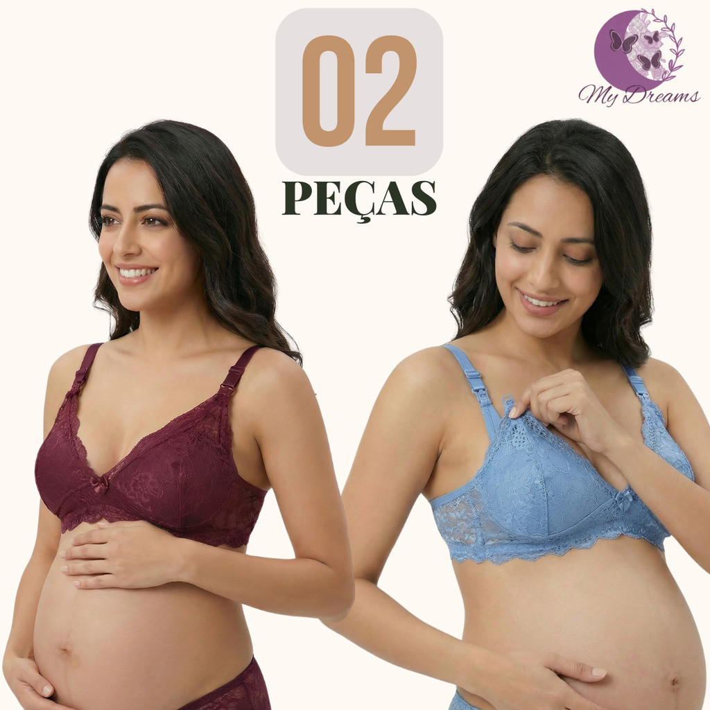 Kit 2 Sutias Amamentação Renda Conforto Sem Bojo Alças Largas Pós-Parto