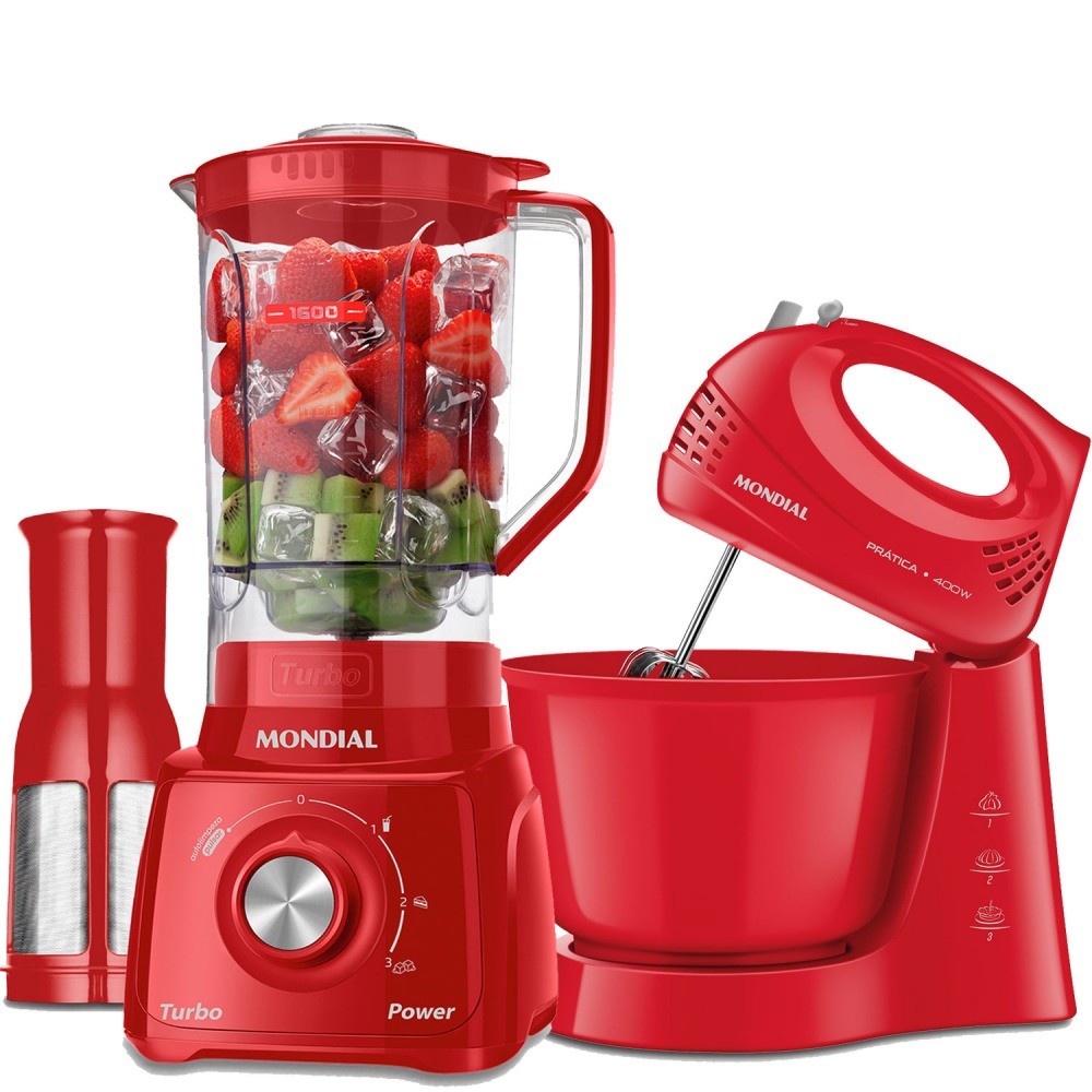 Imagem Kit Liquidificador 550W Turbo Power L-99-FR + Batedeira 400W Prática - B-44-R Mondial