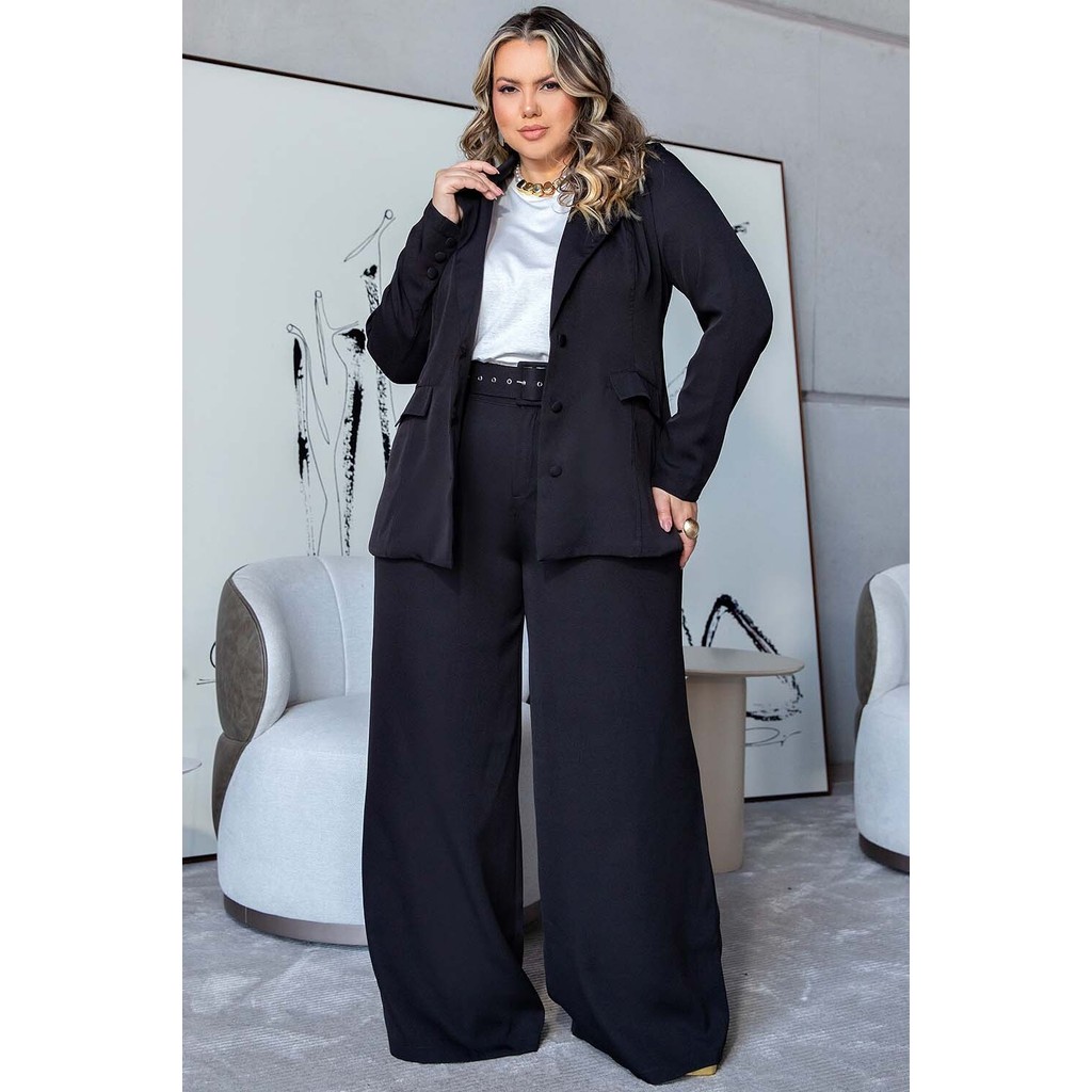 Max Blazer Alfaiataria Plus Size Preto