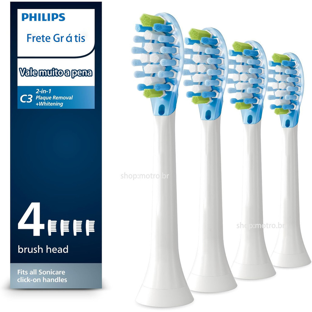 Cabeças de Recarga Philips C3 2 em 1 - Kit com 4 Escovas,Fornecimento para 1 Ano,Cor Preta Modelo HX6730/3216/3226/9362 em Oferta na Shopee