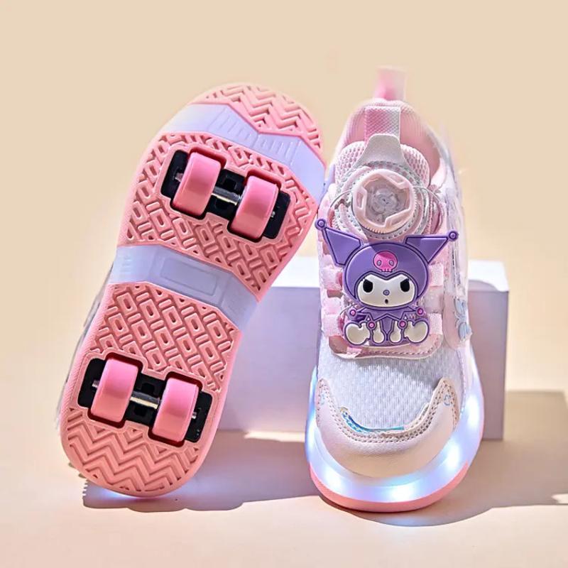 Sapatos de Rodinhas Kuromi para Meninas com Luzes Coloridas - Sapatos Esportivos de Princesa com Rodas Duplas Destacávei