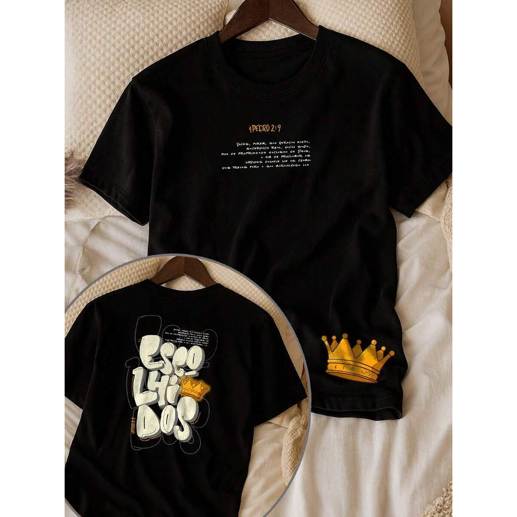 Camiseta Infantil Gospel Cristã "Escolhidos" 2 a 16 anos Algodão Premium Estampada