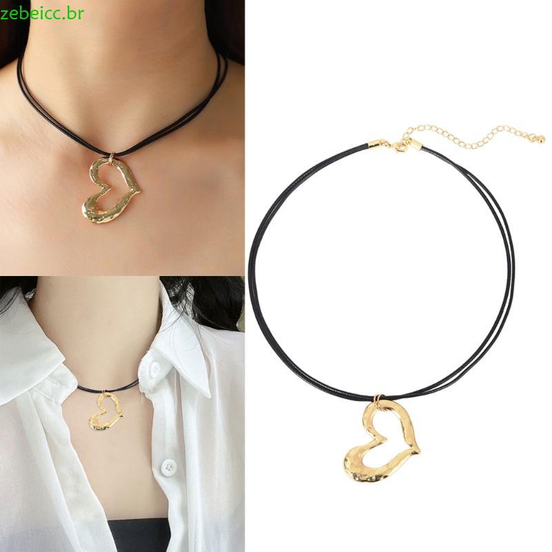 zebeicc Bonito Pequeno Coração Pingente Gargantilha Colares Longo Colar Corda Preta