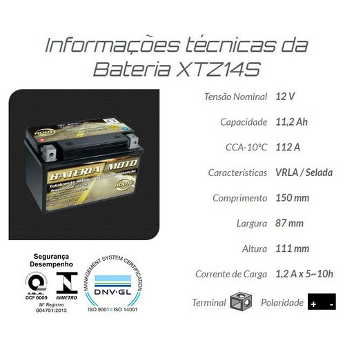 Bateria Cb1100 Cb1300 Super Four - Route Xtz14s - 1ª Linha — imagem 2 de 2