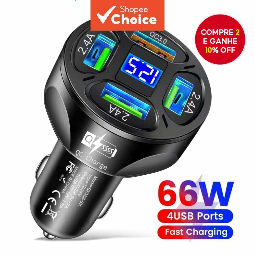 66W 4 Portas USB Carregador De Carro Carregamento Rápido Carga Rápida 3.0 Adaptador De Telefone Para Xiaomi Samsung
