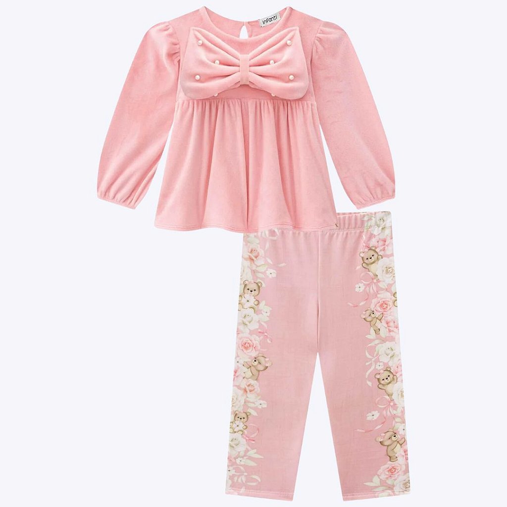 Conjunto de Bata em Veludo com Calça Legging em Termoskin Peluciado Bebê Feminino Infanti  71971
