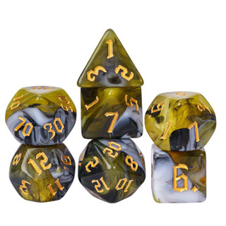 Kit 7 Dados RPG Dicromáticos Blend Amarelo e Preto | D&D | Tormenta20 | Dados Poliedricos de Mesa em Oferta na Shopee