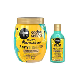 Kit Salon Line Multy Maravilhas Creme de Tratamento 3 em 1 + Óleo Reparador Condicionante Banana em Oferta na Shopee