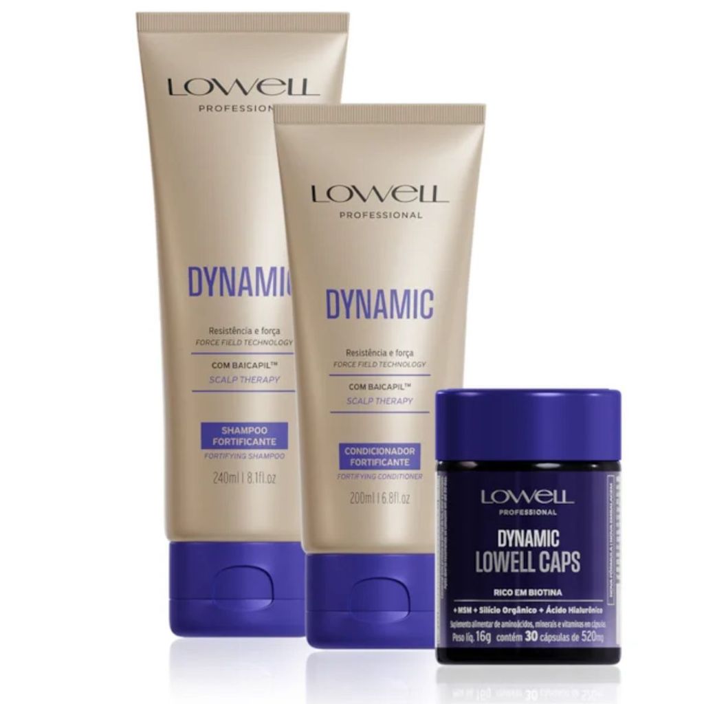 Kit Lowell Dynamic Shampoo 240ml + Condicionador 200ml + 30 Capsulas 16g Crescimento Capilar
